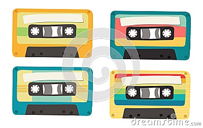 Set of four retro cassettes. Vector Illustration